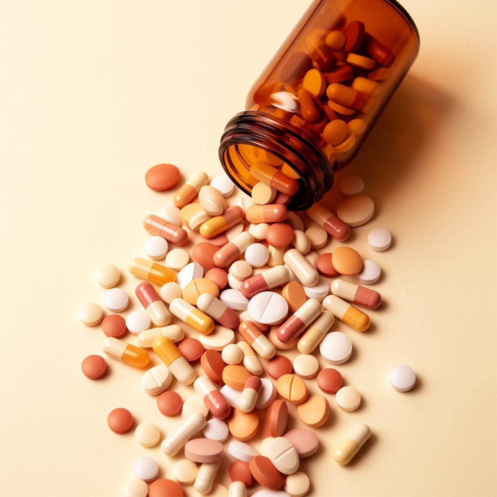 Scattered supplement pills